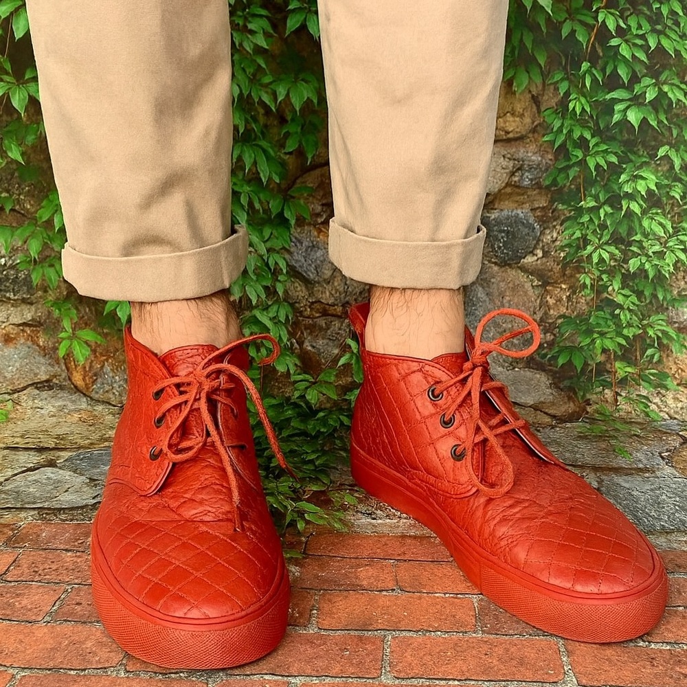 DEL TORO Quilted Red Leather High-Top Chukka Men's Sneaker, 8